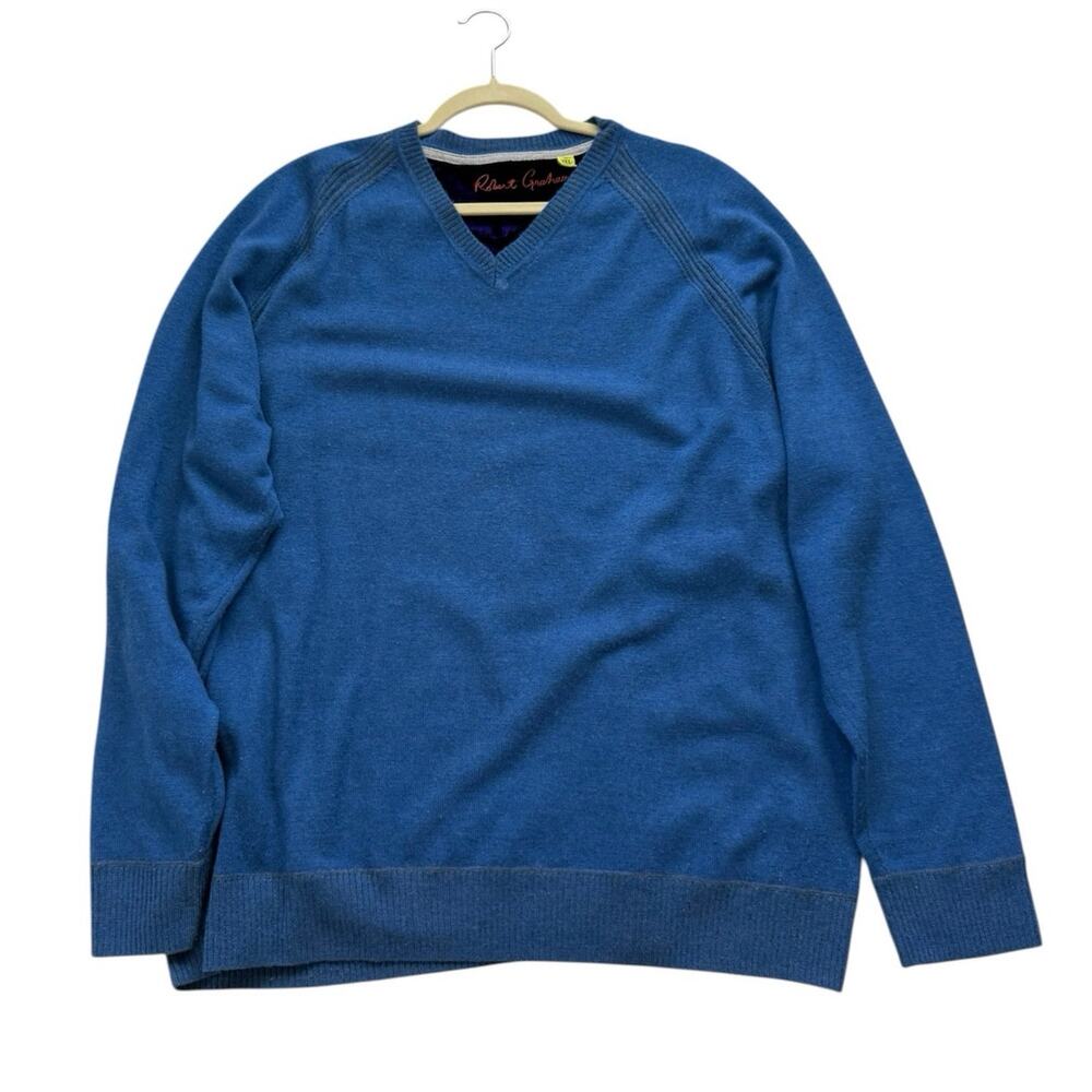 Robert Graham Pullover Long Sleeve Sweater Blue Wool Cashmere Blend Mens 2XL